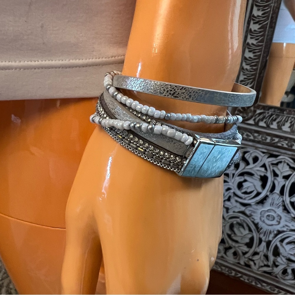 Multimedia Double Wrap Beaded Layered Bracelet